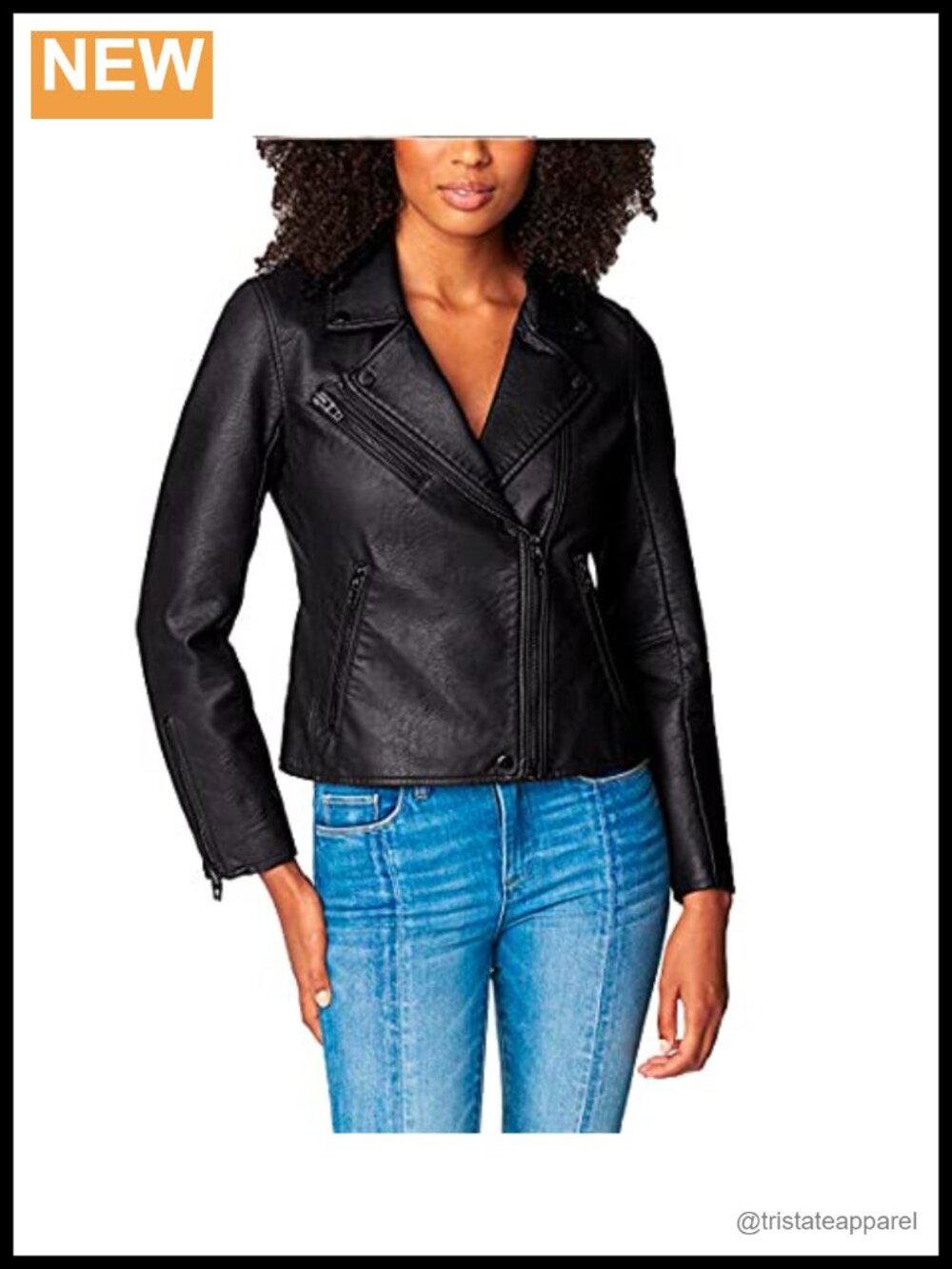 Women's Vegan Leather Moto Jacket Semi Fitted Biker with Zippers